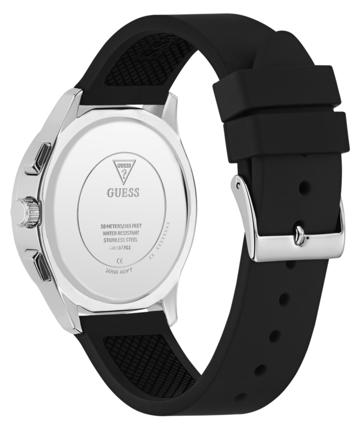 Guess Palmer Multifunction Watch for Men - Black Silicone Strap 