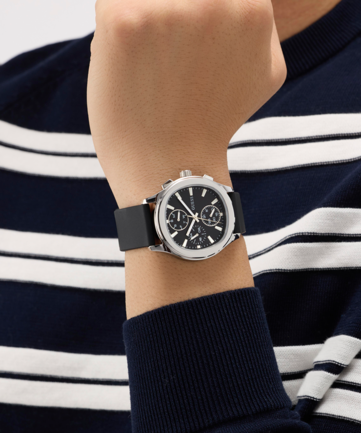 Guess Palmer Multifunction Watch for Men - Black Silicone Strap 