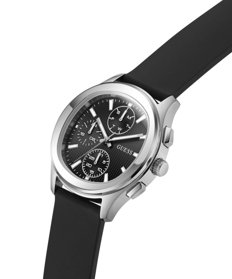 Guess Palmer Multifunction Watch for Men - Black Silicone Strap 