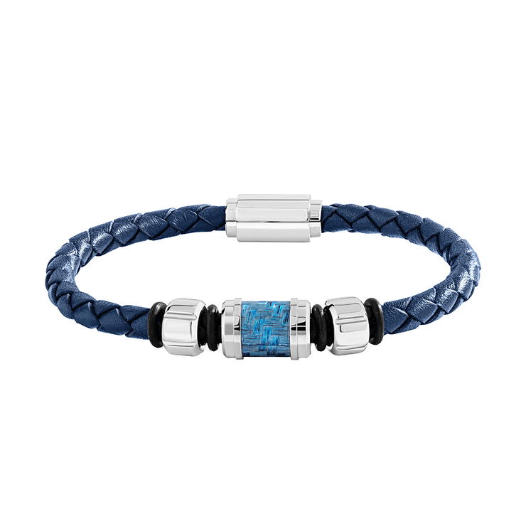 Saint Honore Blue Leather Bracelet with Carbon Fiber