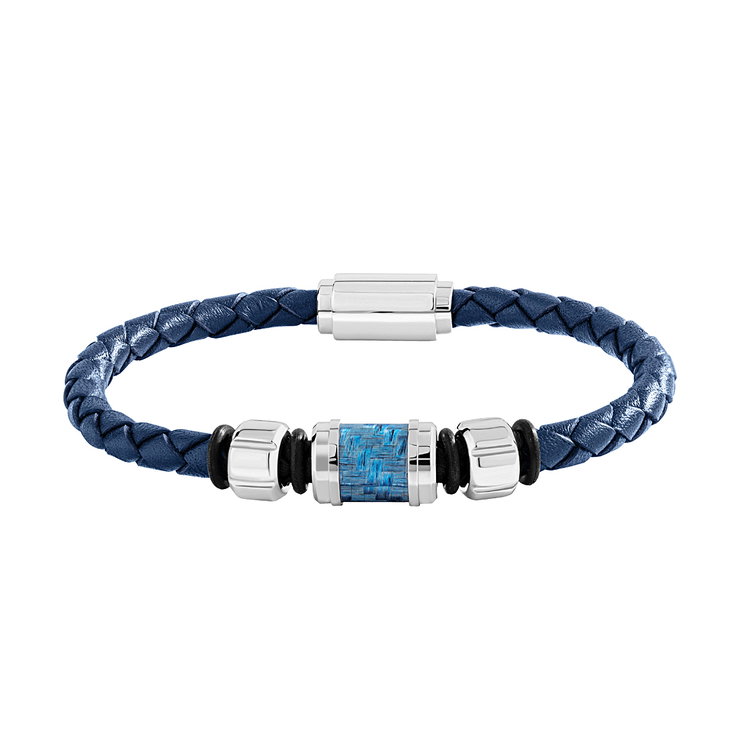 Saint Honore Blue Leather Bracelet with Carbon Fiber