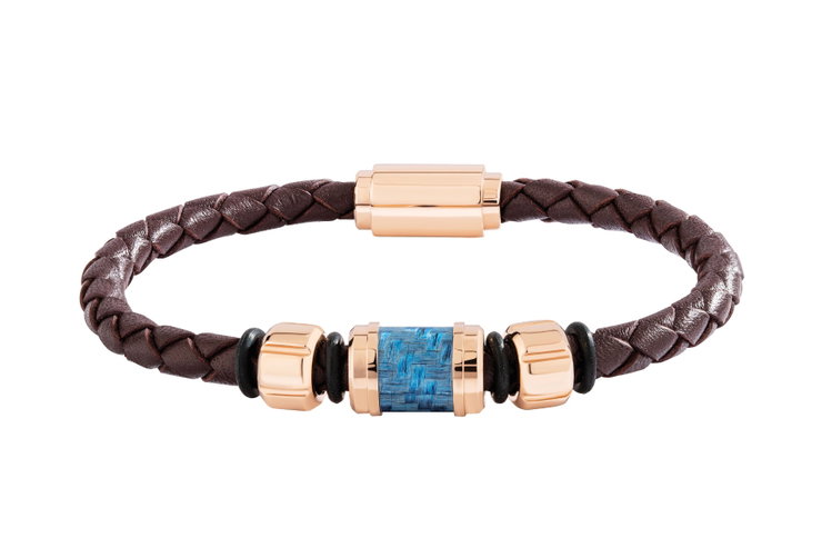 Saint Honore Men's Leather Bracelet with Rose Gold 