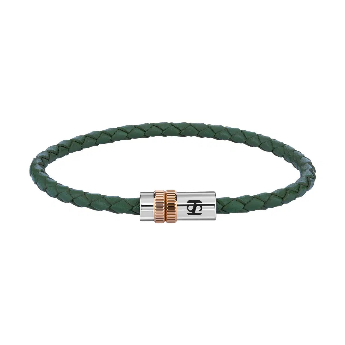 Saint Honore Green Leather Bracelet with Gold and Silver