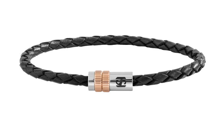 Saint Honore Black Leather Bracelet - Silver, Rose Gold 