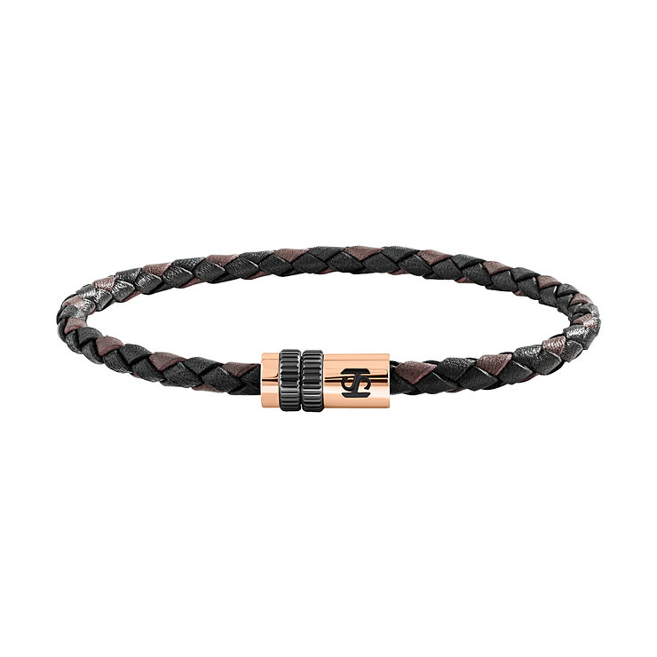 Saint Honore Black Leather Bracelet with Rose Gold
