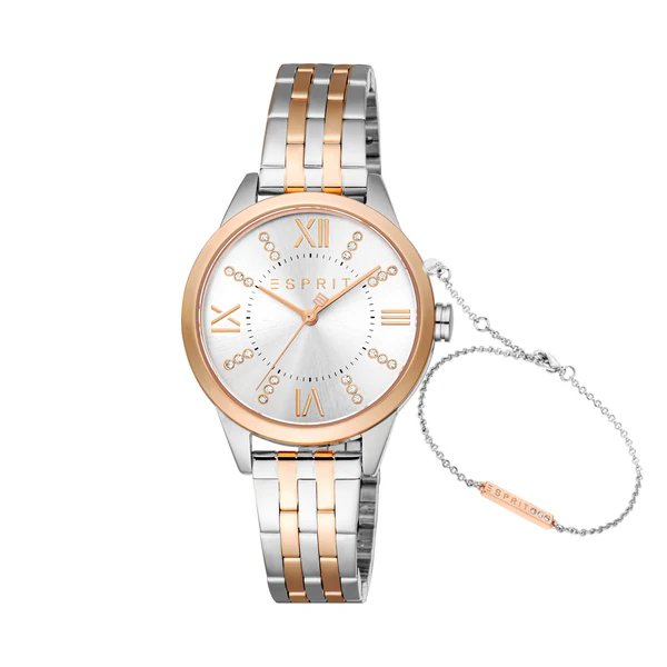 Esprit Pointy ladies Quartz watch stainless steel rose gold , Silver