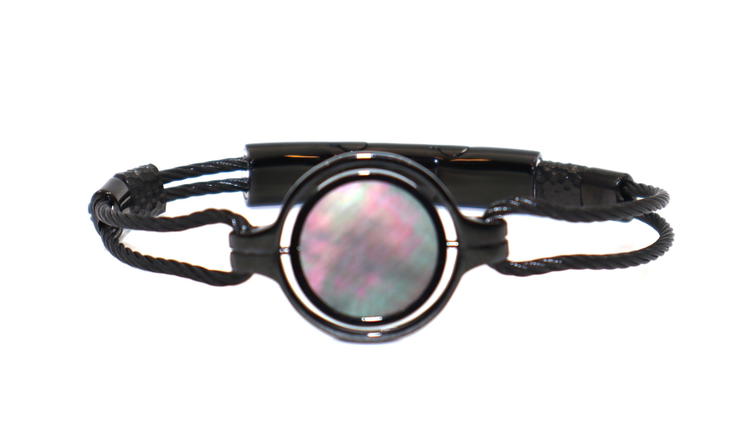 Cerruti 1881 gent bracelet black leather with Pearl