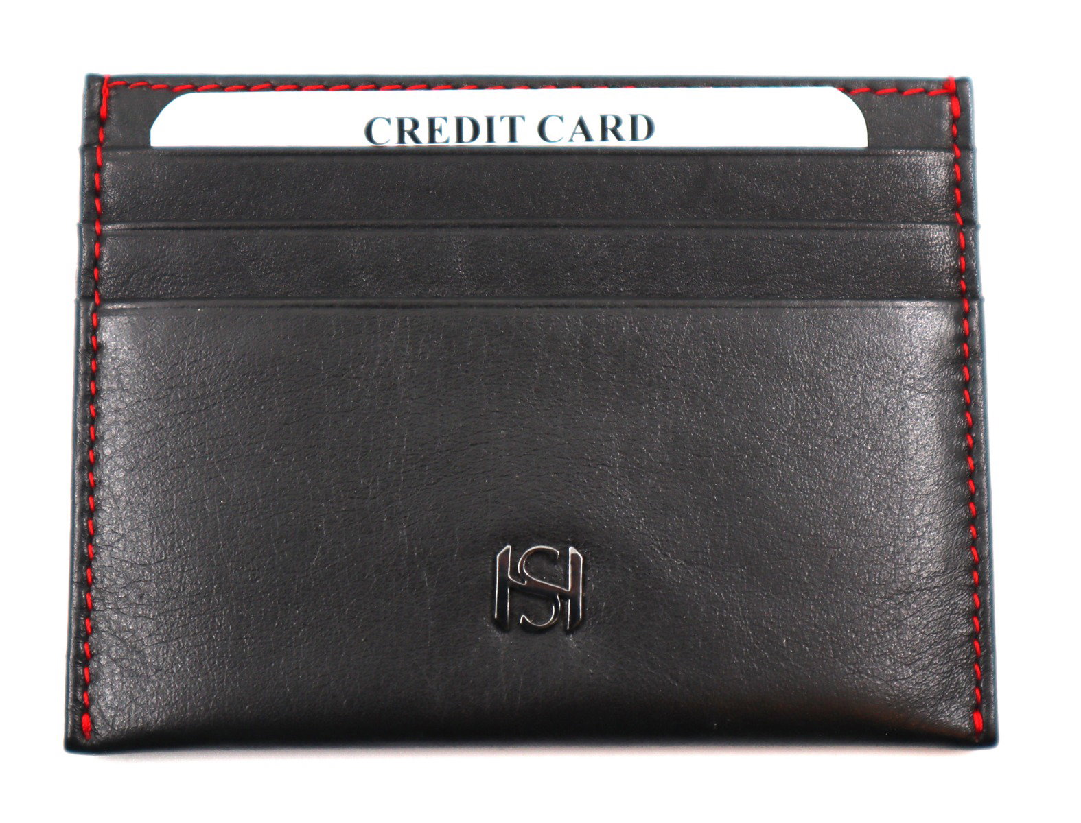Saint Honore Leather Card Holder - Red & Black 