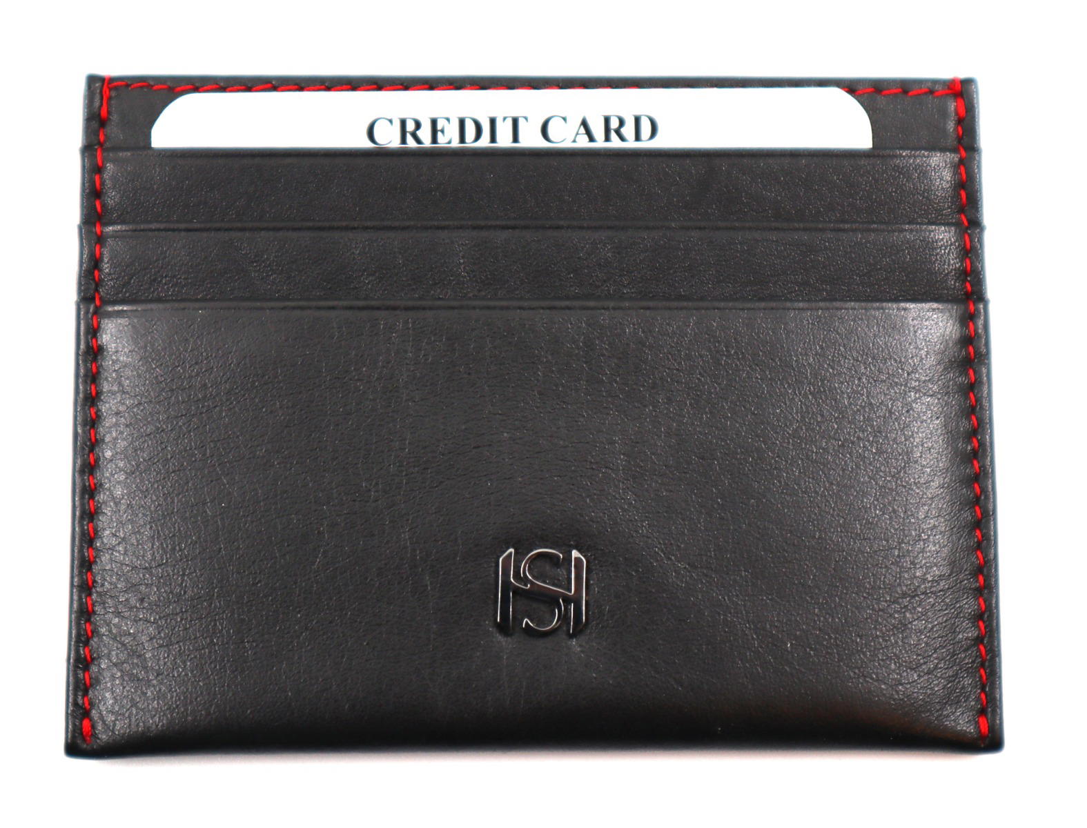 Saint Honore Leather Card Holder - Red & Black 