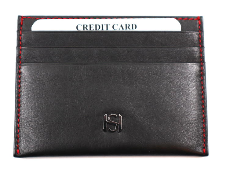 Saint Honore Leather Card Holder - Red & Black 
