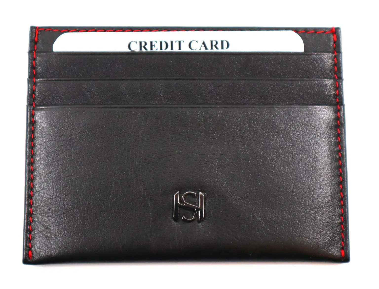 Saint Honore Leather Card Holder - Red & Black