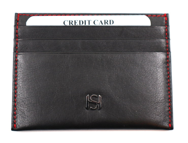 Saint Honore Leather Card Holder - Red & Black