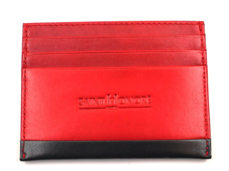Saint Honore Leather Card Holder - Red & Black
