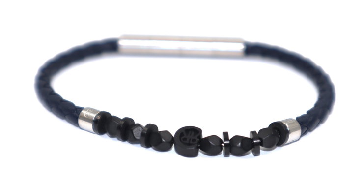 Cerruti 1881 TIER3 men bracelet with blue leather , Beads