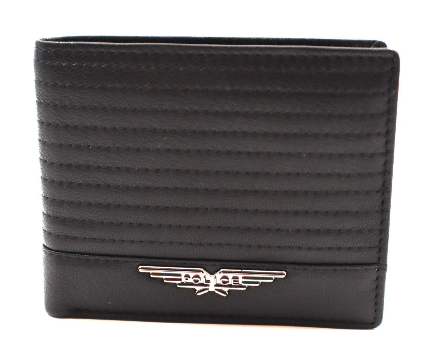 Police Men's Wallet - Black Quilted Leather with Metal Logo