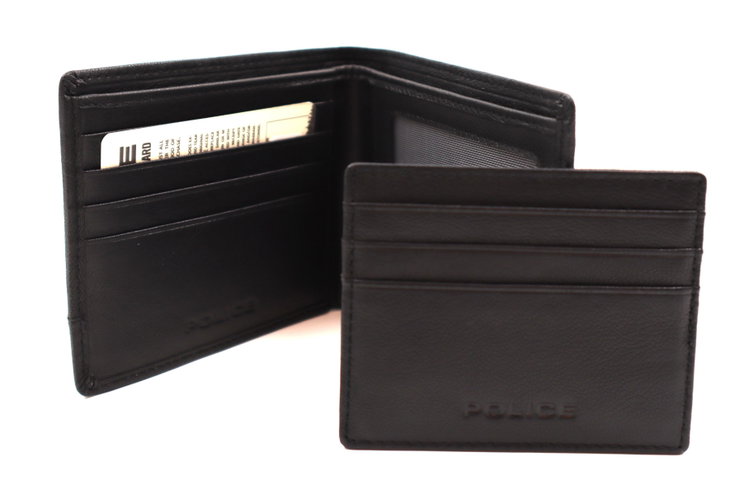 Police Men's Wallet - Black Quilted Leather with Metal Logo