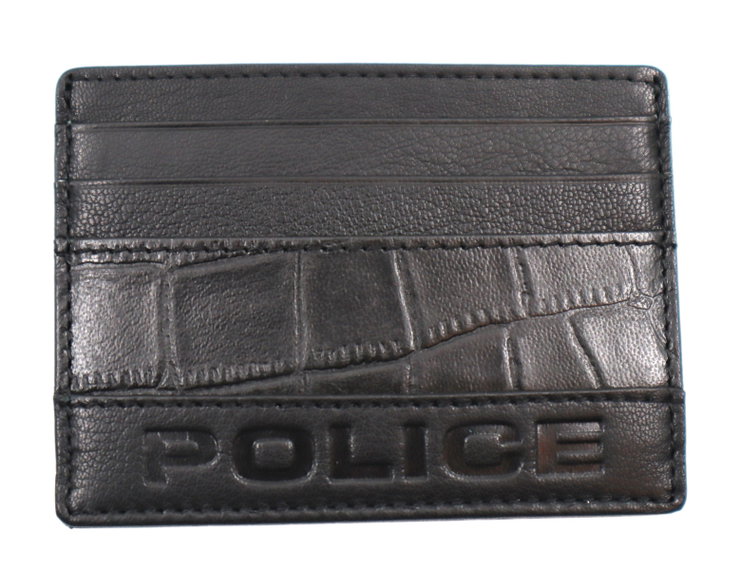 Police Card Holder - Black Crocodile Pattern