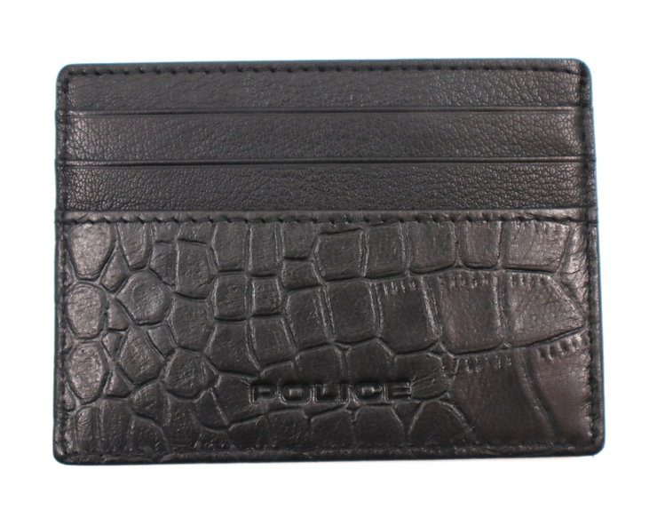 Police Card Holder - Black Crocodile Pattern