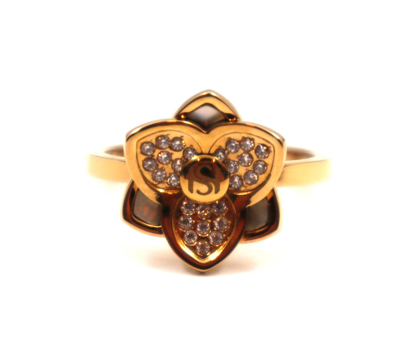 Saint Honore Gold Flower Ring with Crystals Size 56