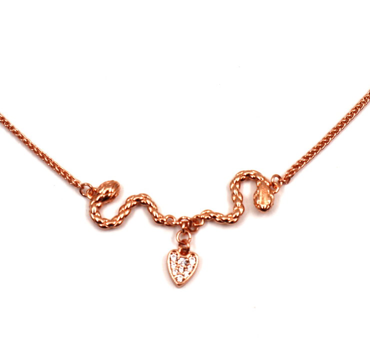 Just Cavalli Women's Rose Gold Snake Necklace with Crystal