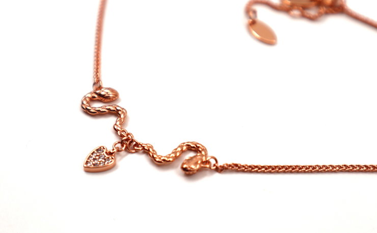 Just Cavalli Women's Rose Gold Snake Necklace with Crystal
