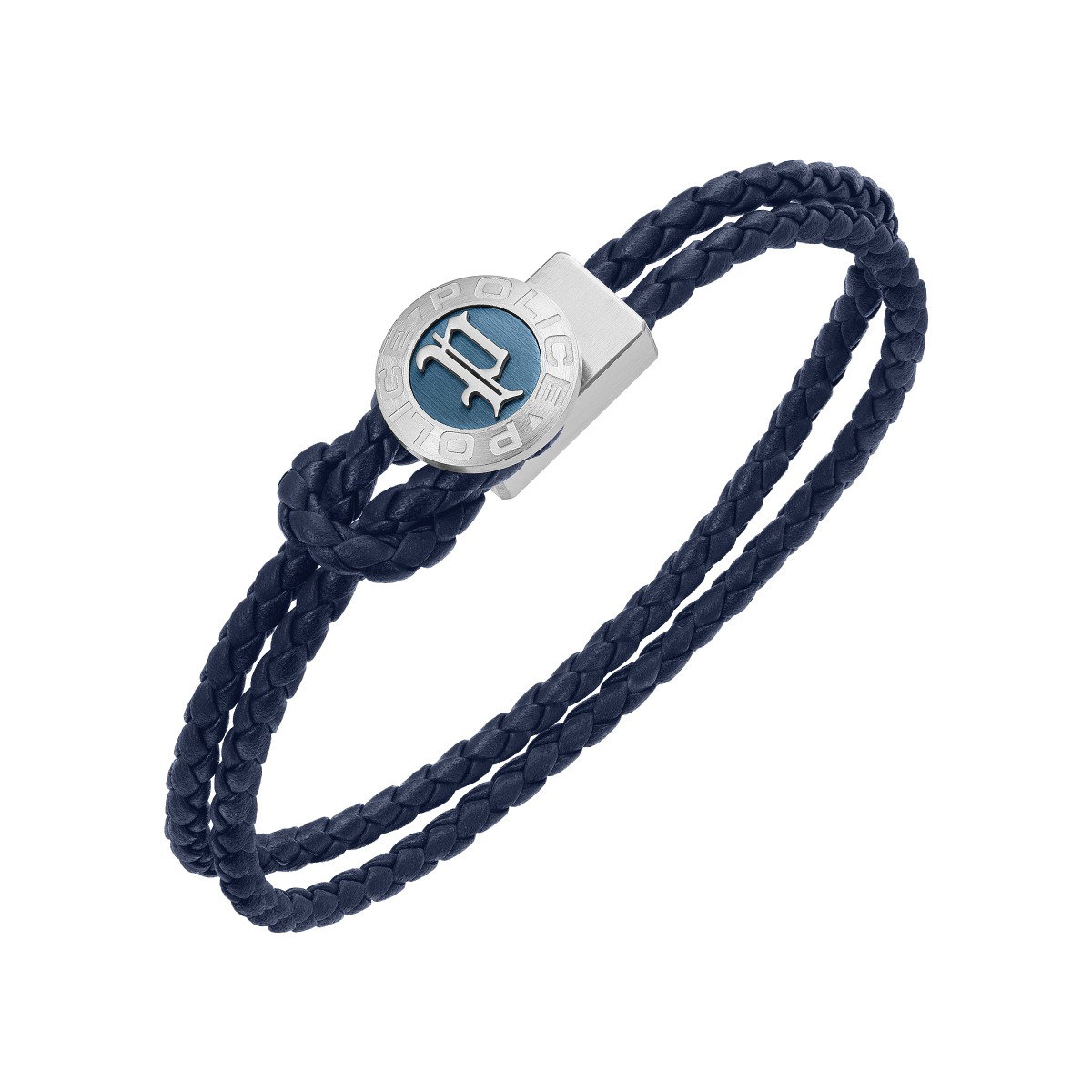 Police INFINITI Men Leather Bracelet Blue Stainless Steel