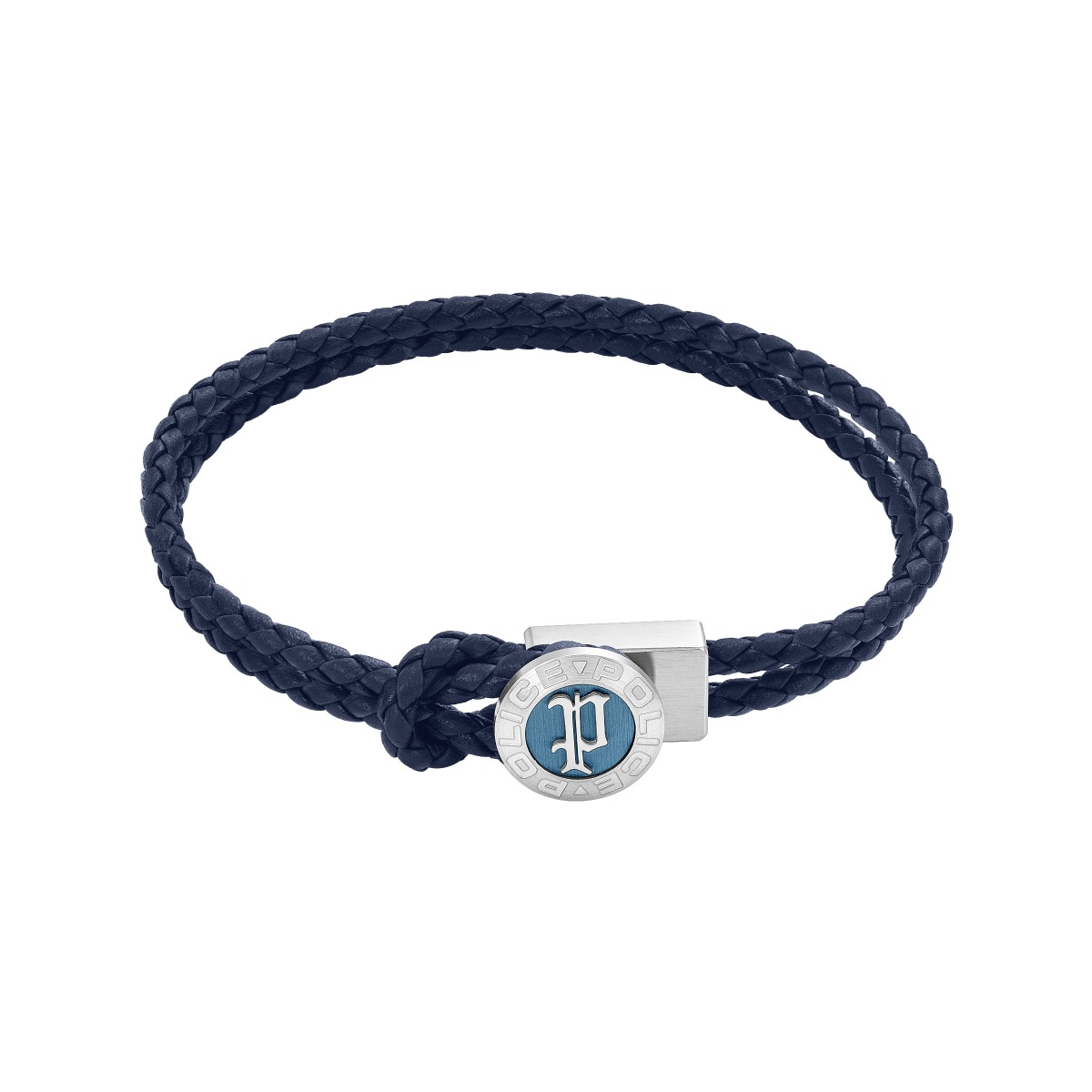 Police INFINITI Men Leather Bracelet Blue Stainless Steel