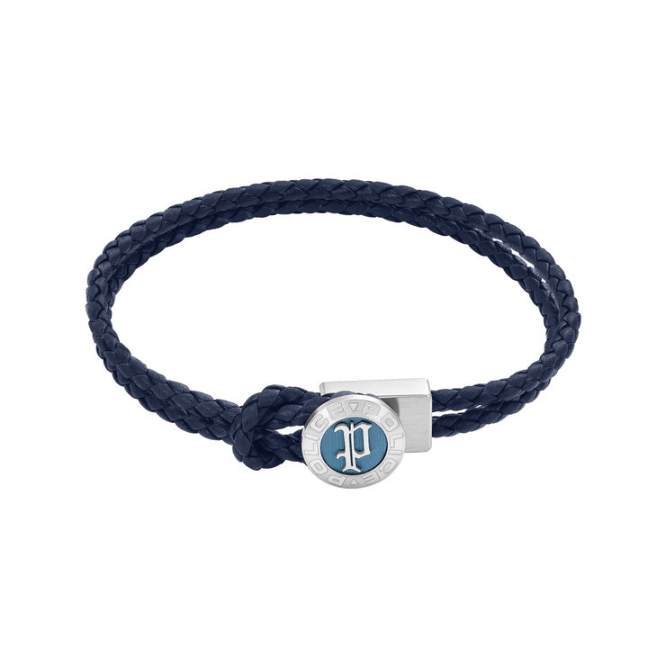 Police INFINITI Men Leather Bracelet Blue Stainless Steel