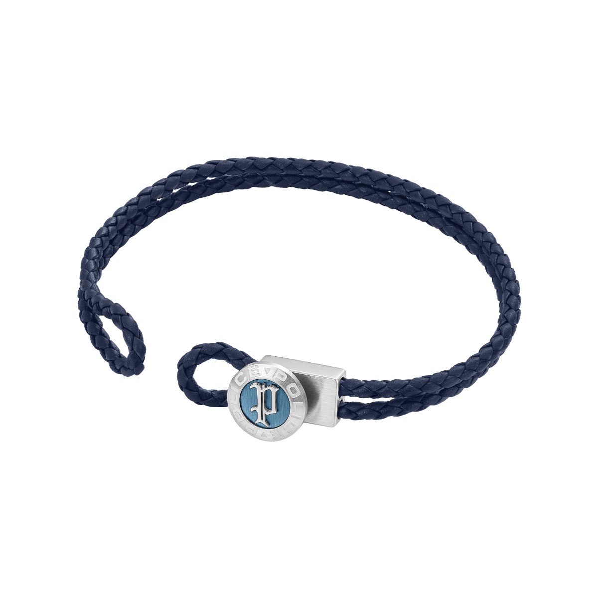 Police INFINITI Men Leather Bracelet Blue Stainless Steel