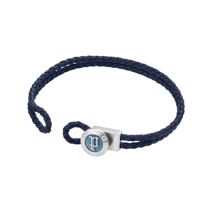 Police INFINITI Men Leather Bracelet Blue Stainless Steel