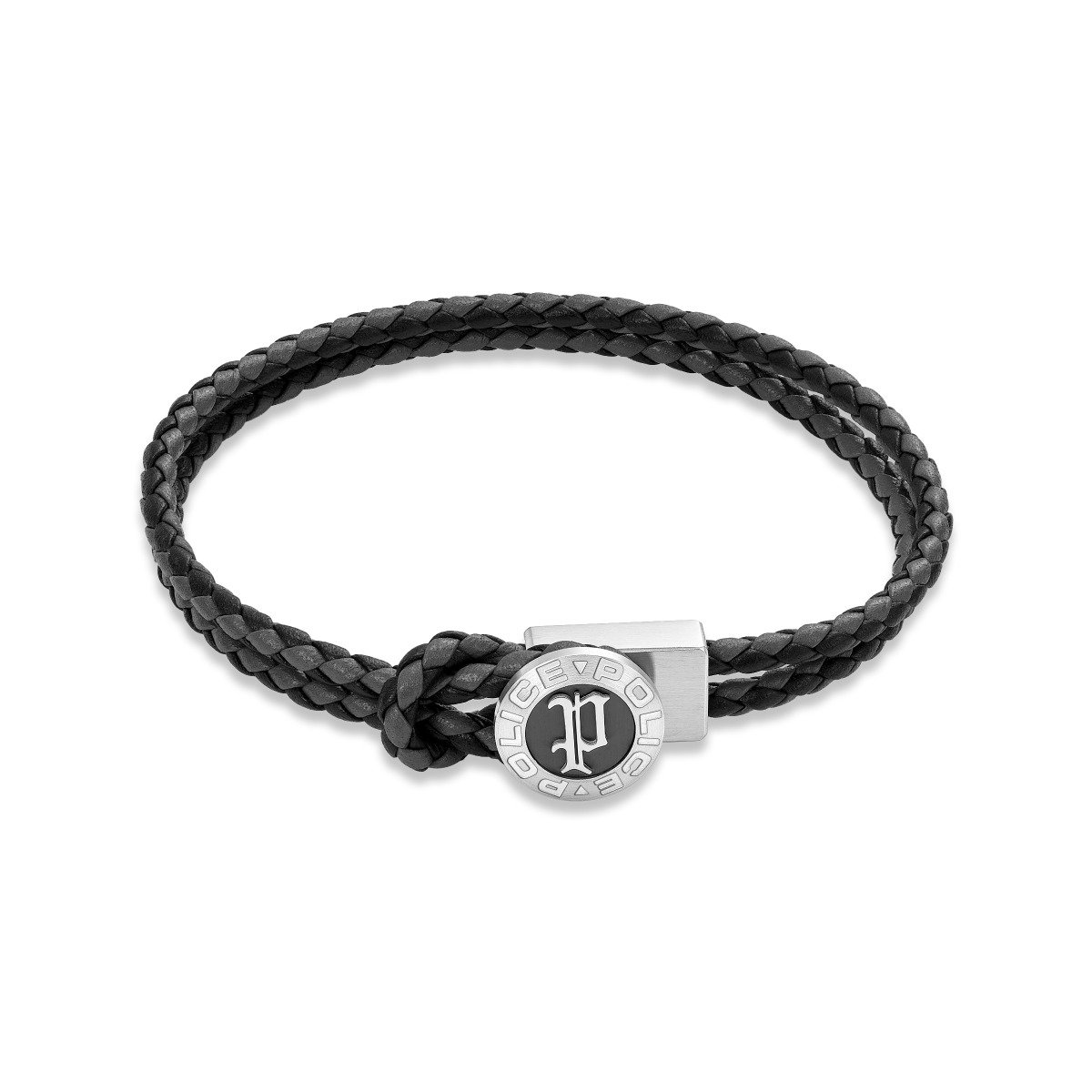 Police INFINITI Men Leather Bracelet Black & Grey