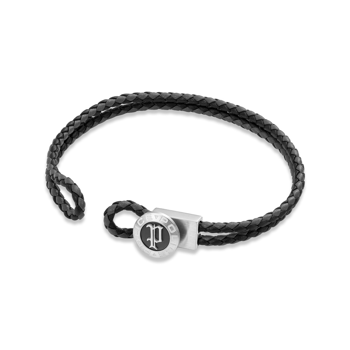 Police INFINITI Men Leather Bracelet Black & Grey
