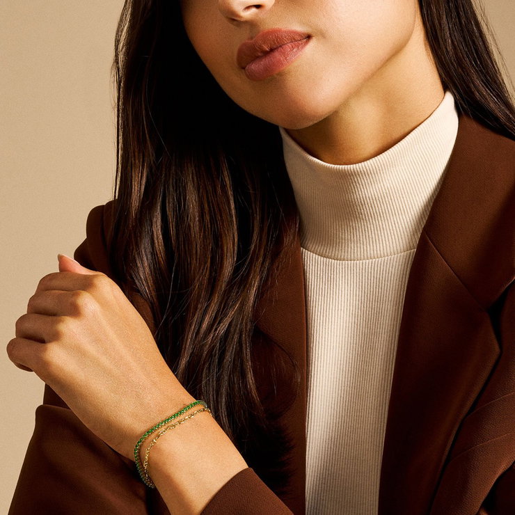 Fossil Women's Gold-Tone Green Gemstone Chain Bracelet