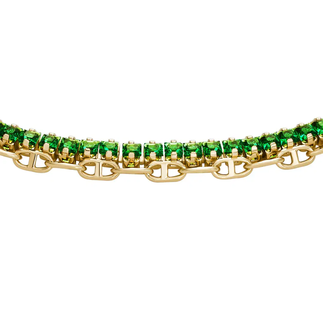 Fossil Women's Gold-Tone Green Gemstone Chain Bracelet