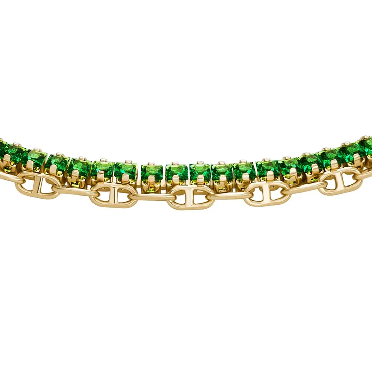 Fossil Women's Gold-Tone Green Gemstone Chain Bracelet