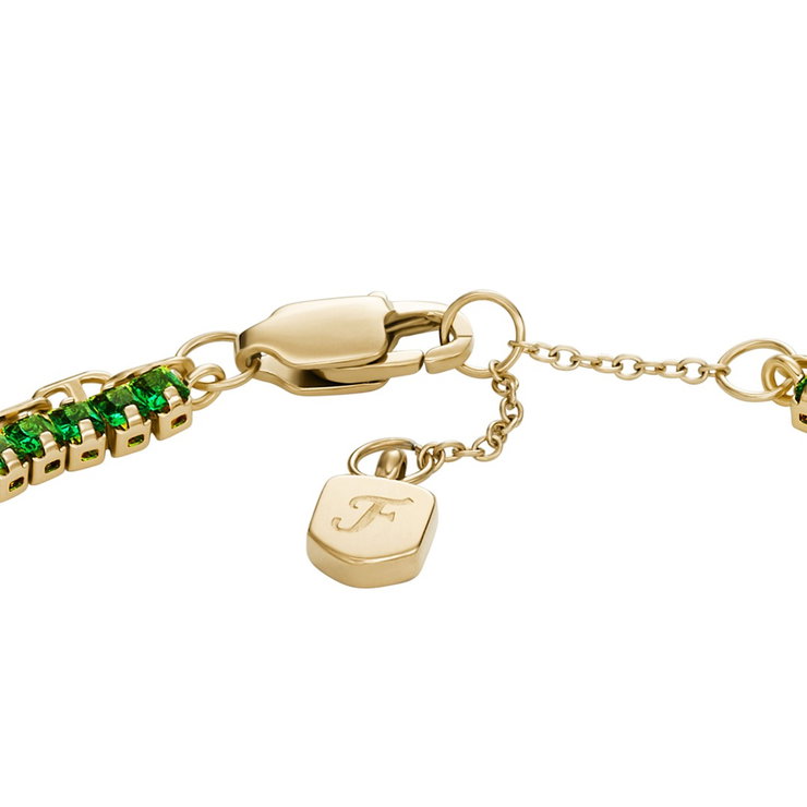 Fossil Women's Gold-Tone Green Gemstone Chain Bracelet