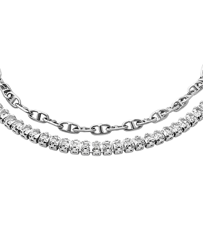 Fossil Women's Double Chain Silver Bracelet & Crystals
