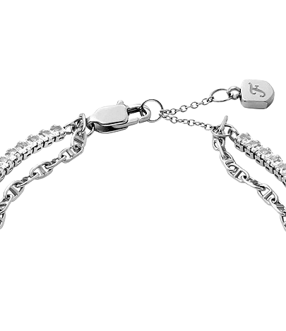 Fossil Women's Double Chain Silver Bracelet & Crystals