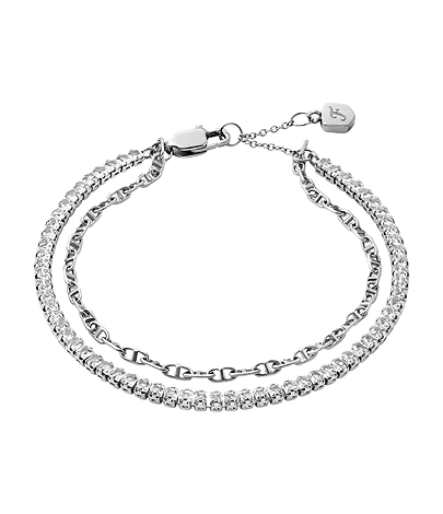 Fossil Women's Double Chain Silver Bracelet & Crystals