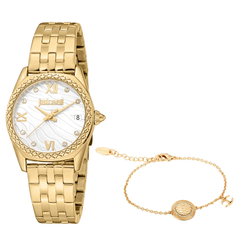 Just Cavalli Ladies animalier Watch set with 2 pcs gold