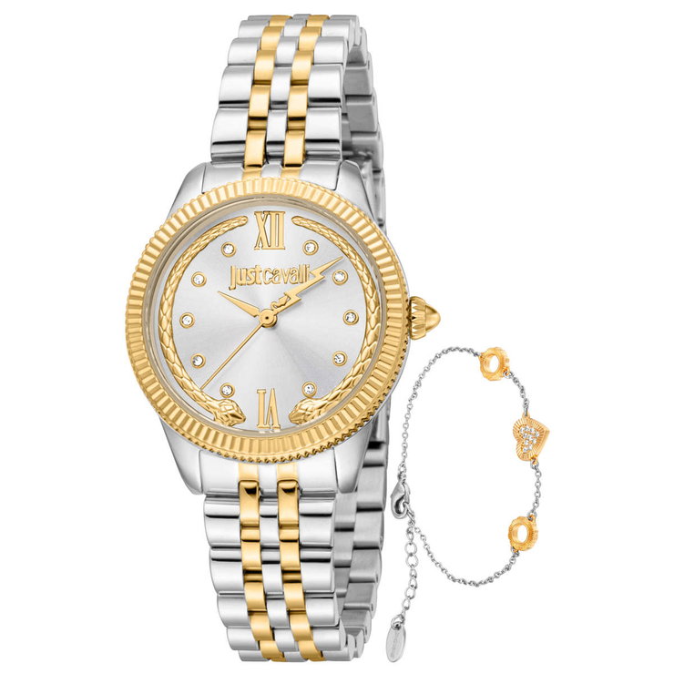 Just Cavalli Valentine's Watch With Bracelet - Gold , Silver