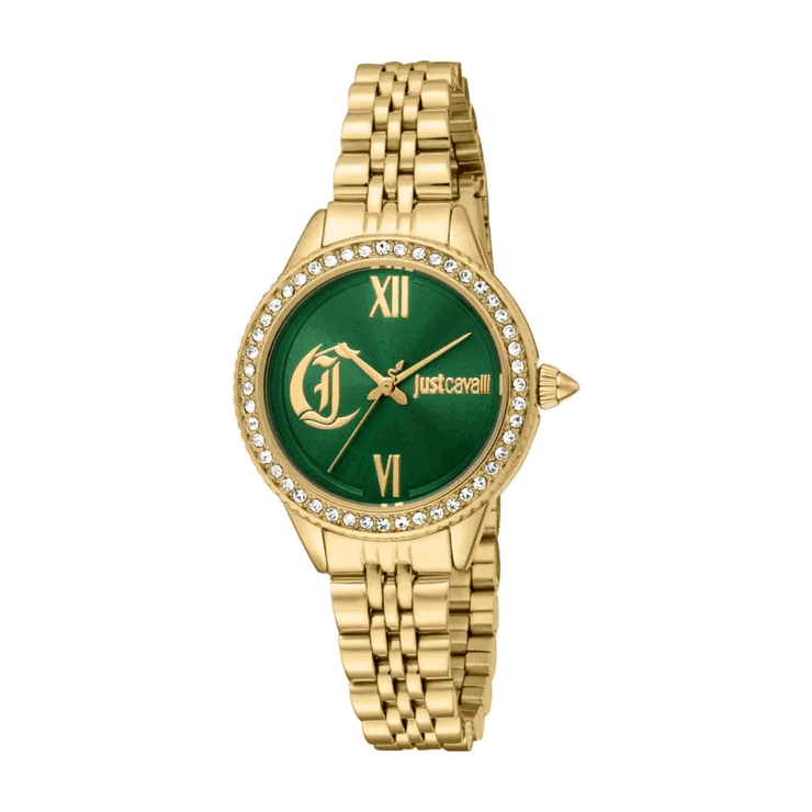 Just Cavalli Time Watch for Women stainless steel gold ,Green