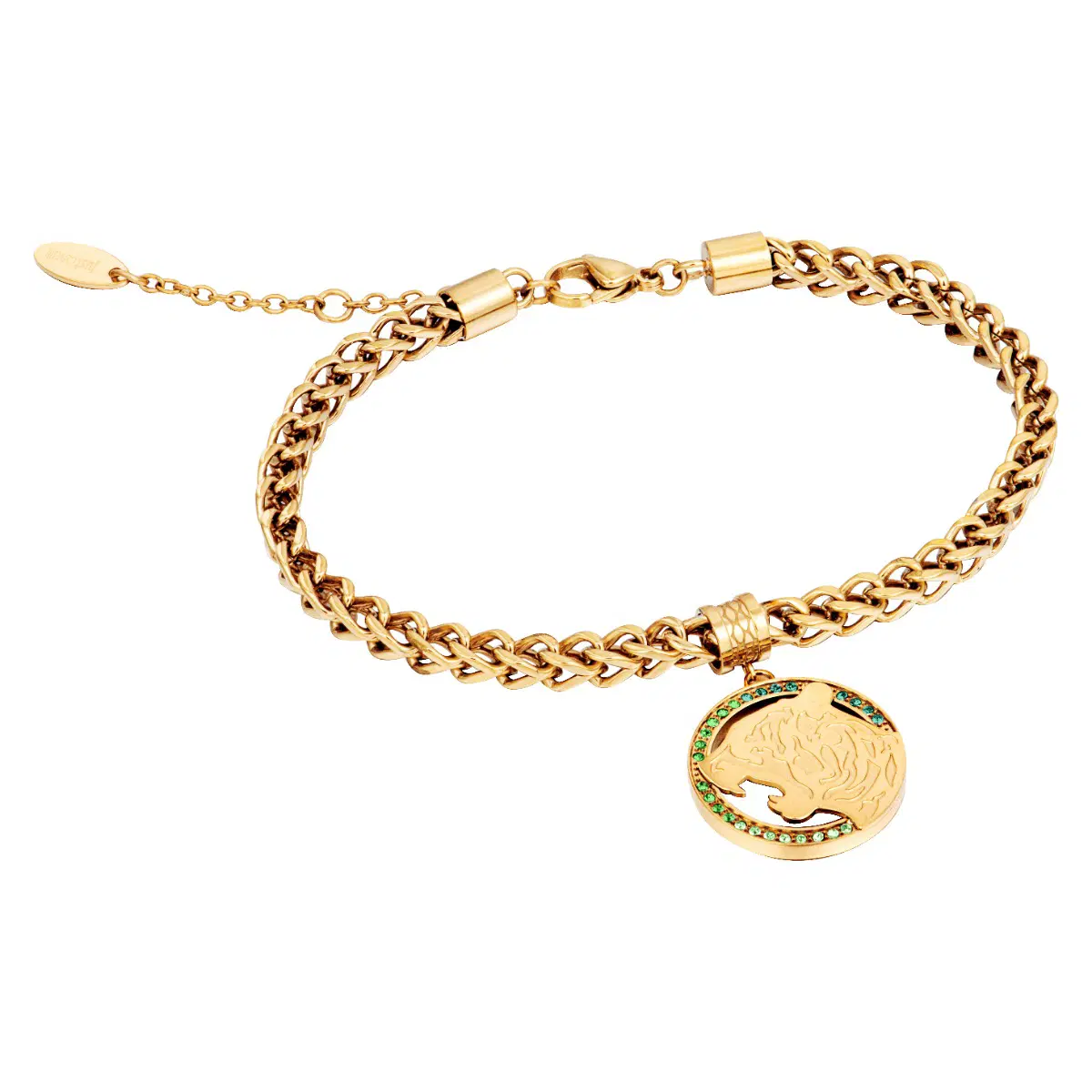 Just Cavalli Bracelet with Gold , Panther Head, and Green 