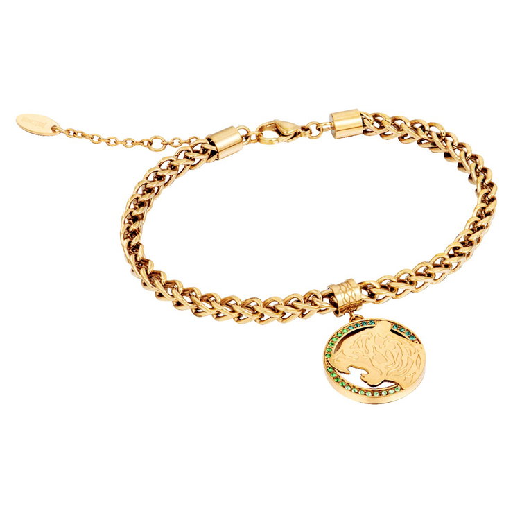 Just Cavalli Bracelet with Gold , Panther Head, and Green