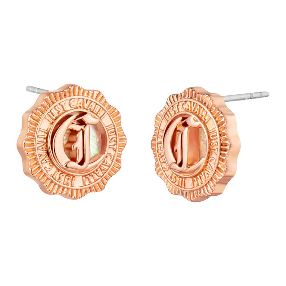 Just Cavalli women logo earring steel rose gold with MOP