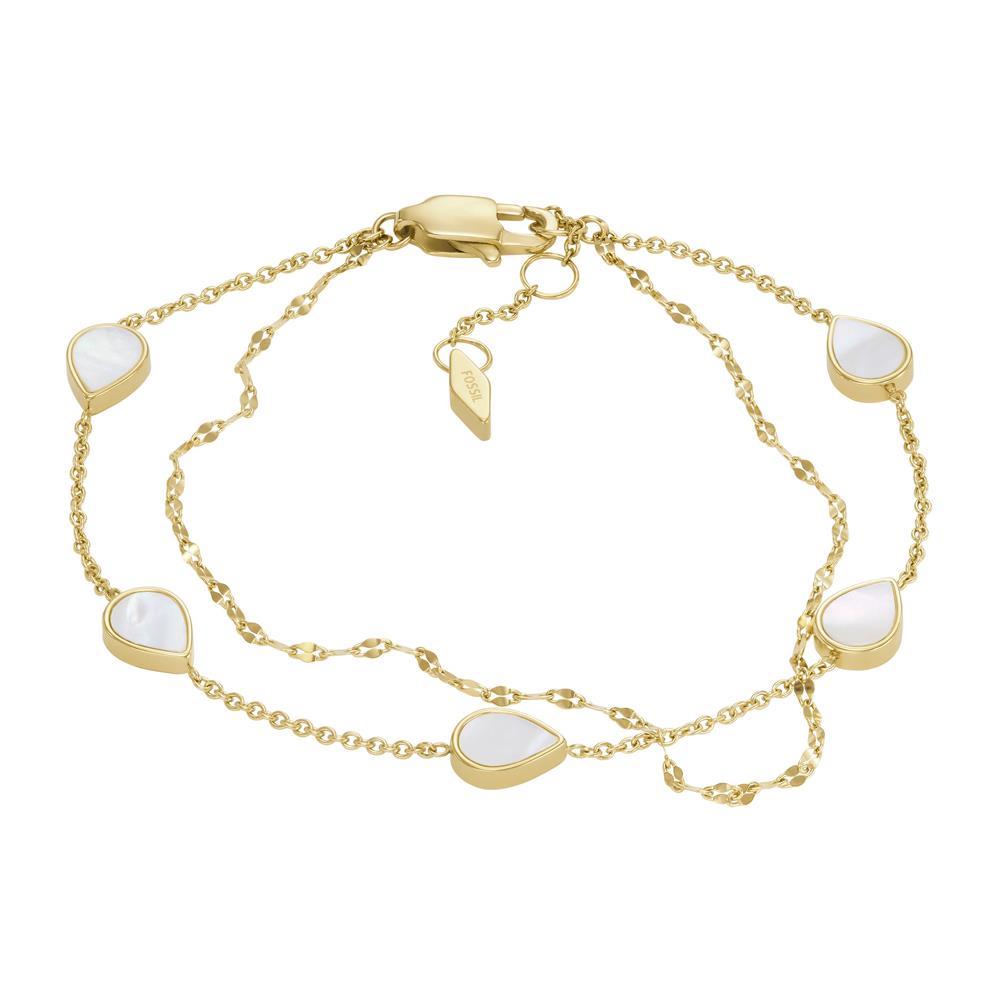 Fossil bracelet for women steel gold with mother of pearl