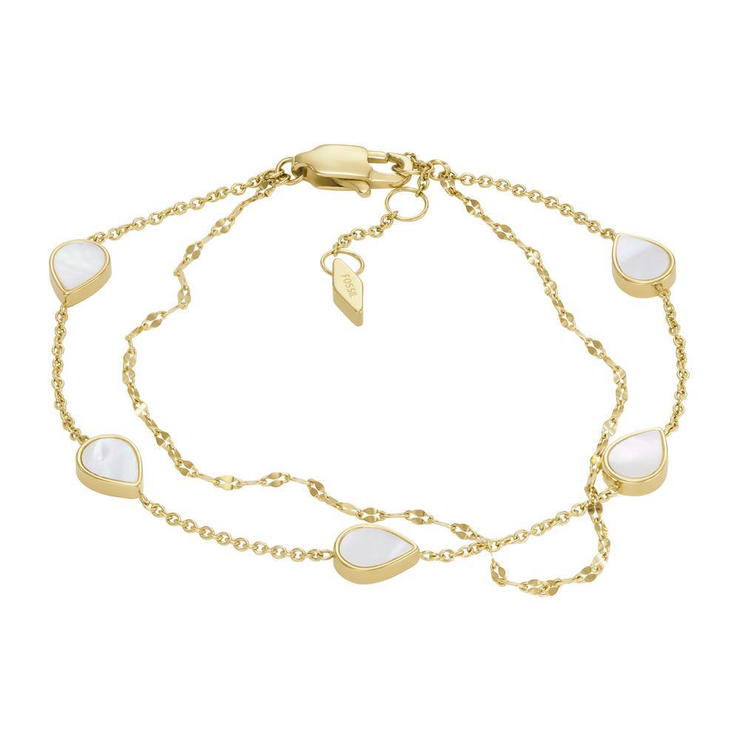 Fossil bracelet for women steel gold with mother of pearl