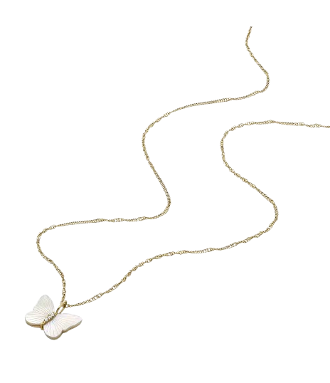 Fossil Women's Butterfly Pendant Necklace – Gold & Crystal