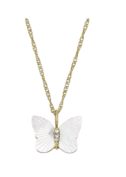 Fossil Women's Butterfly Pendant Necklace – Gold & Crystal