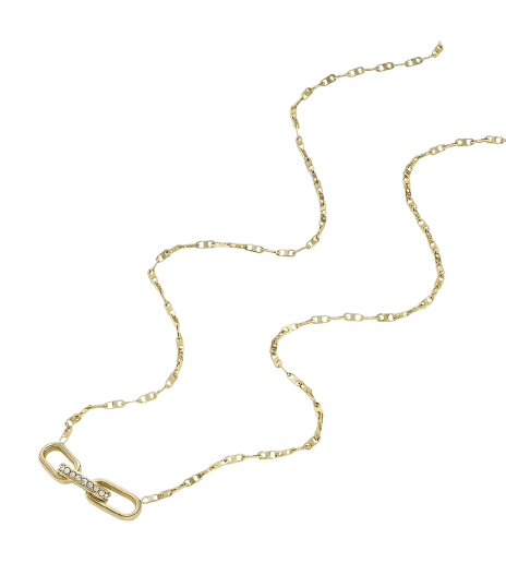 Fossil Women's Gold-Tone Link Pendant Necklace & Crystals